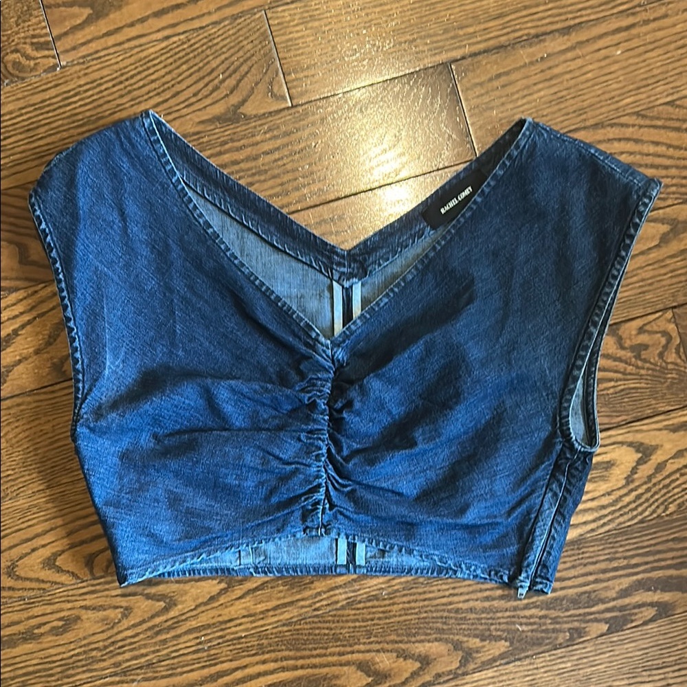 Rachel Comey Blue Ruched Crop Tank Top